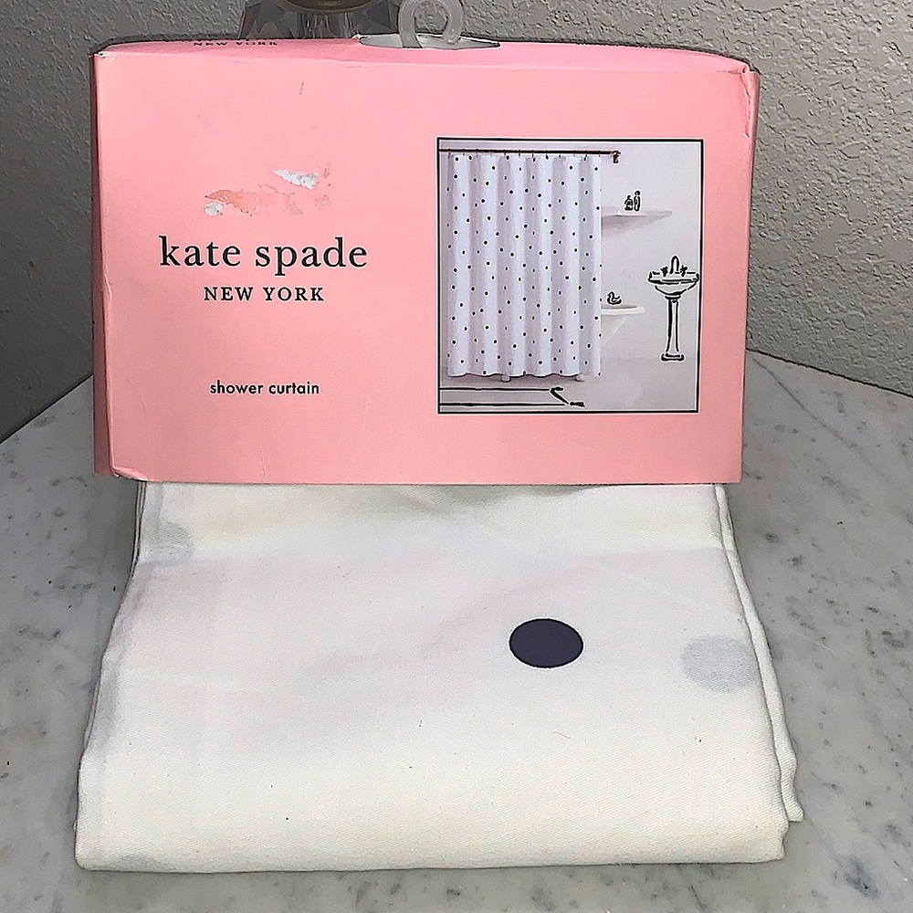 KATE SPADE NEW YORK DECO DOT SHOWER CURTAIN COTTON BLEND NEW BLUE DOT